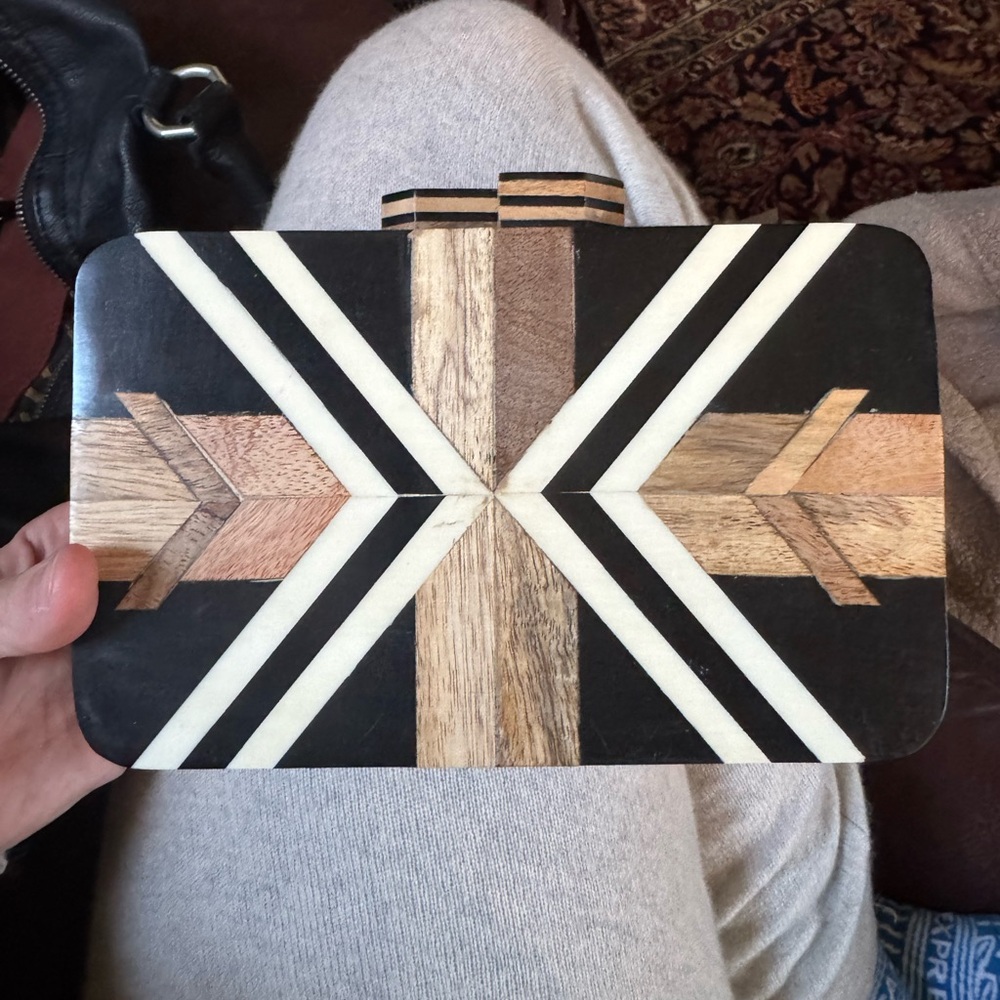 Roller Rabbit Black and Brown Geometric Clutch